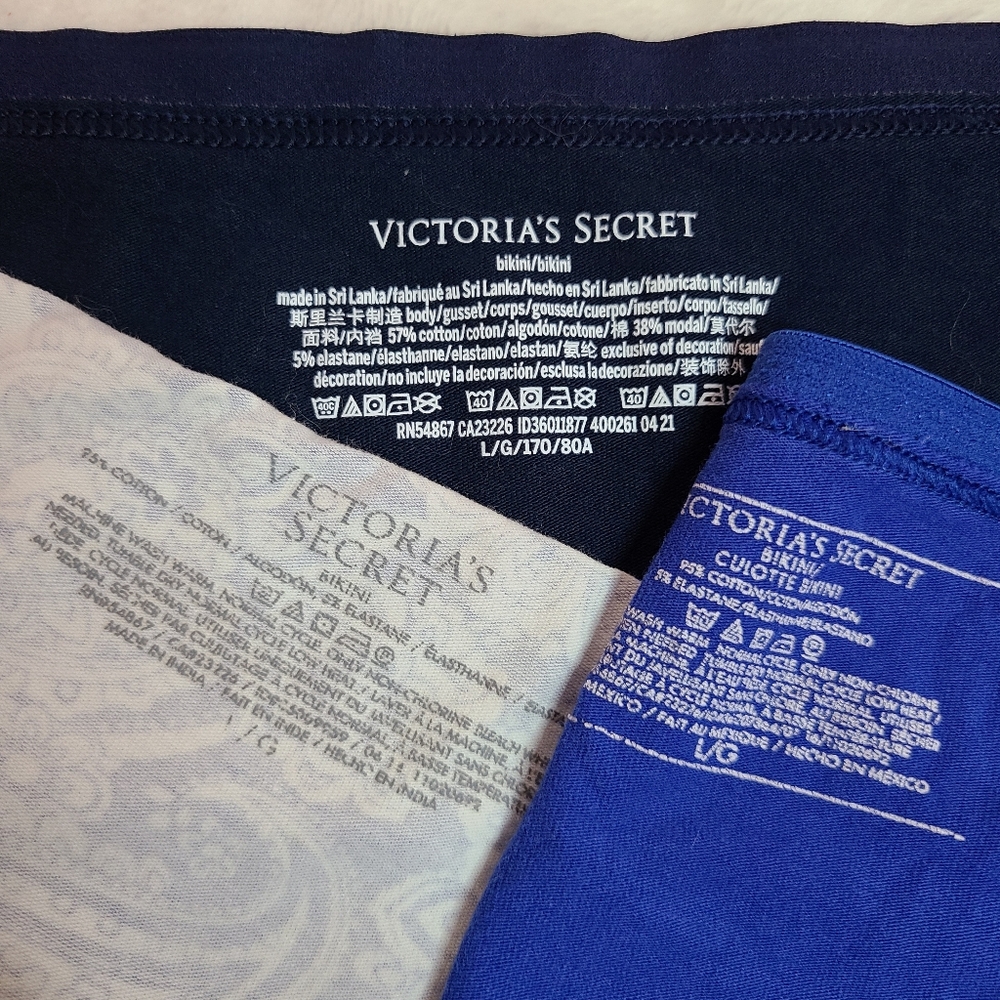 Victoria's Secret 3pk Signature Cotton Classic Bikini Panties Size Lg Blue - Picture 5 of 5